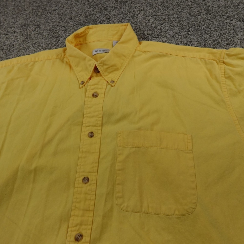 Van Heusen Shirt Mens 18 2XL‎ Yellow Short Sleeve Button Up Dress Camp Preppy